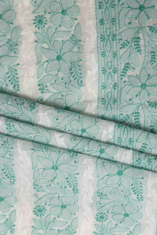 Ada Hand Embroidered White Cotton Lucknowi Chikan Unstitched Suit Piece A609786