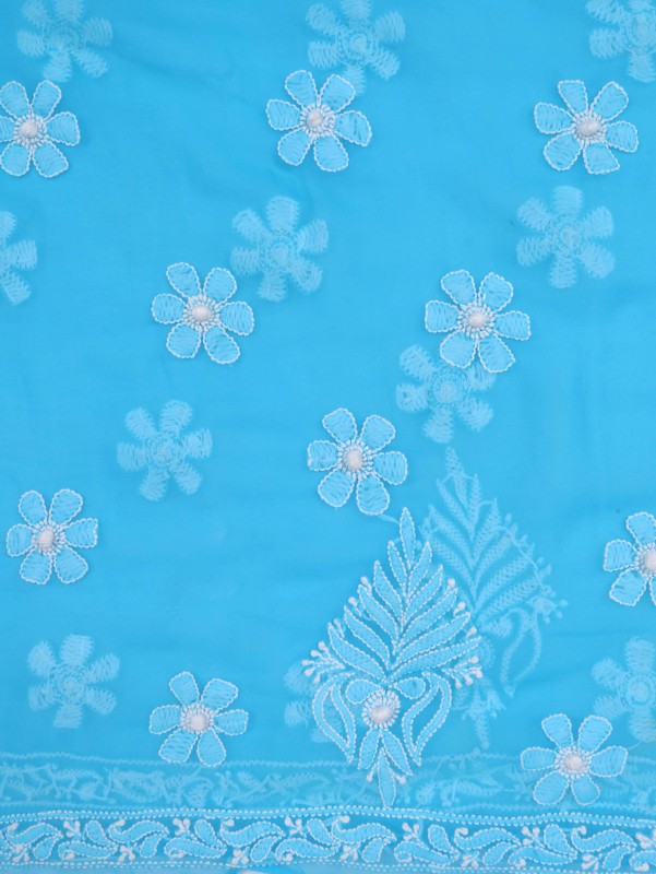 Ada Hand Embroidered Blue Georgette Lucknowi Chikankari Unstitched Suit Piece 01A209149