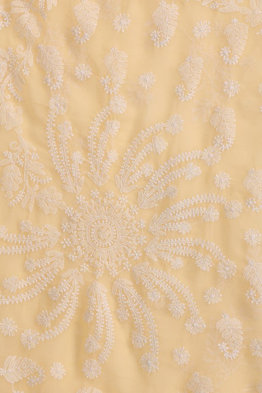 Ada Hand Embroidered Fawn Faux Georgette Lucknow Chikan Saree with Blouse A129593