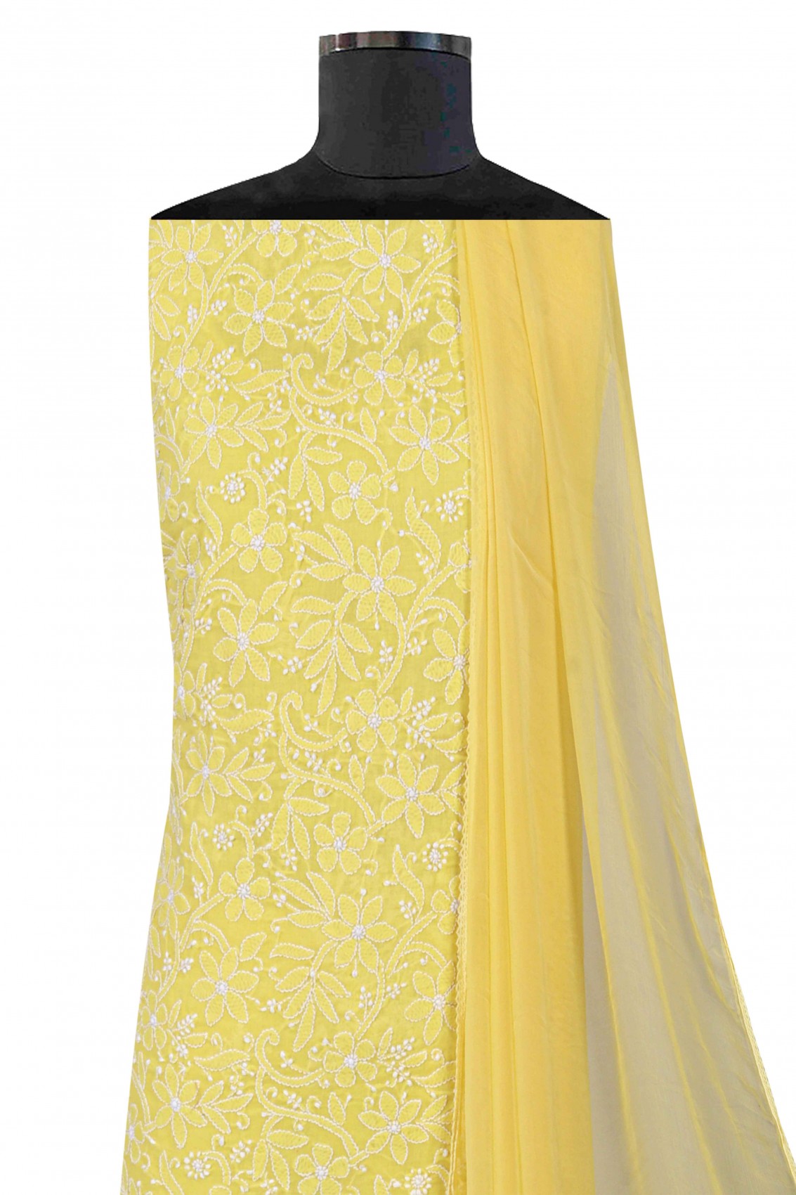 Ada Hand Embroidered Yellow Cotton Lucknowi Chikankari Unstitched Suit Piece 01A204075