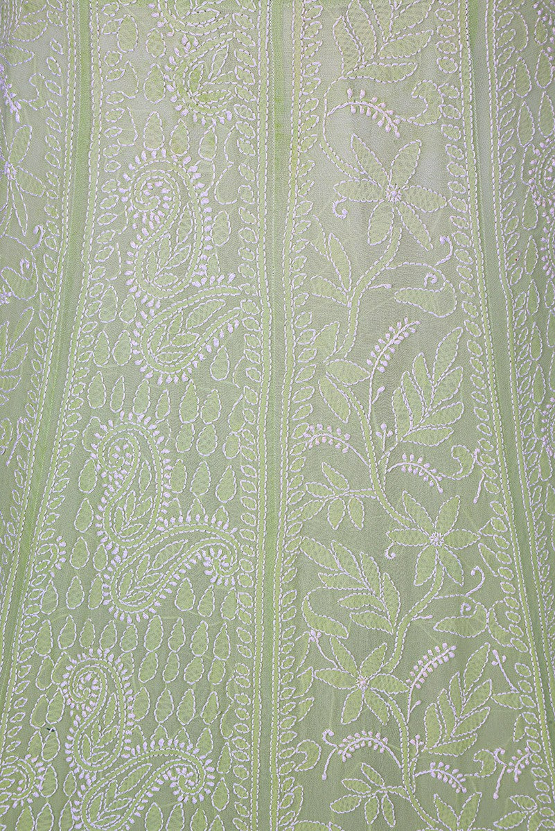 Ada Hand Embroidered Pear Green Shaded Pure Georgette Lucknowi Chikankari Lehenga Skirt (only skirt) A484673