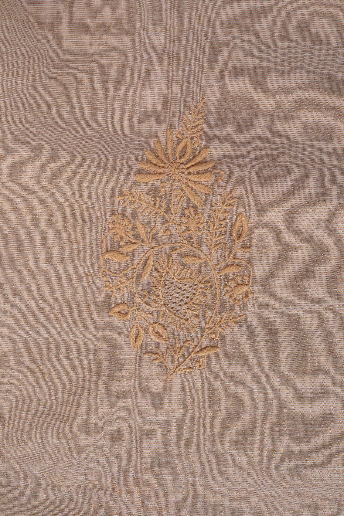 Ada Hand Embroidered Natural Fawn Tissue Lucknowi Chikankari Unstitched Kurta Dupatta Set 01A138184