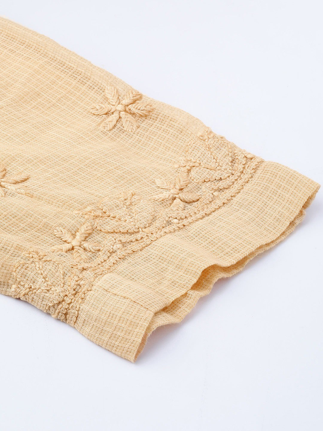 Ada Hand Embroidered Beige Kota Lucknowi Chikankari A-line Kurta With Trouser Set A100552