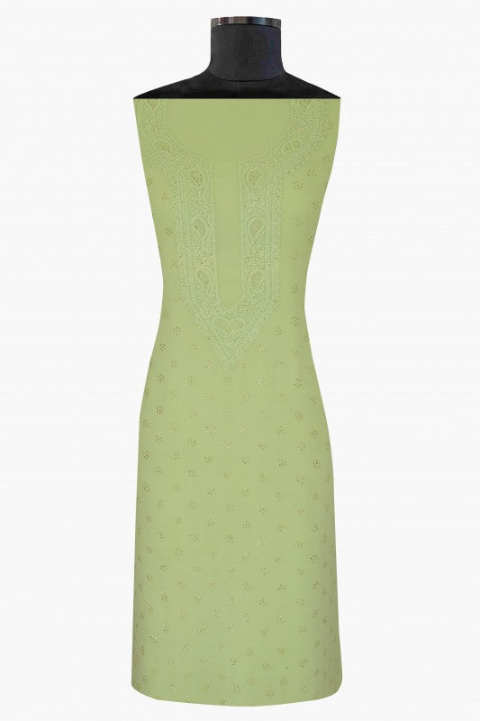 Ada Hand Embroidered Pear Green Georgette Lucknowi Chikan Unstitched Kurta Piece With Muqaish Work A321162