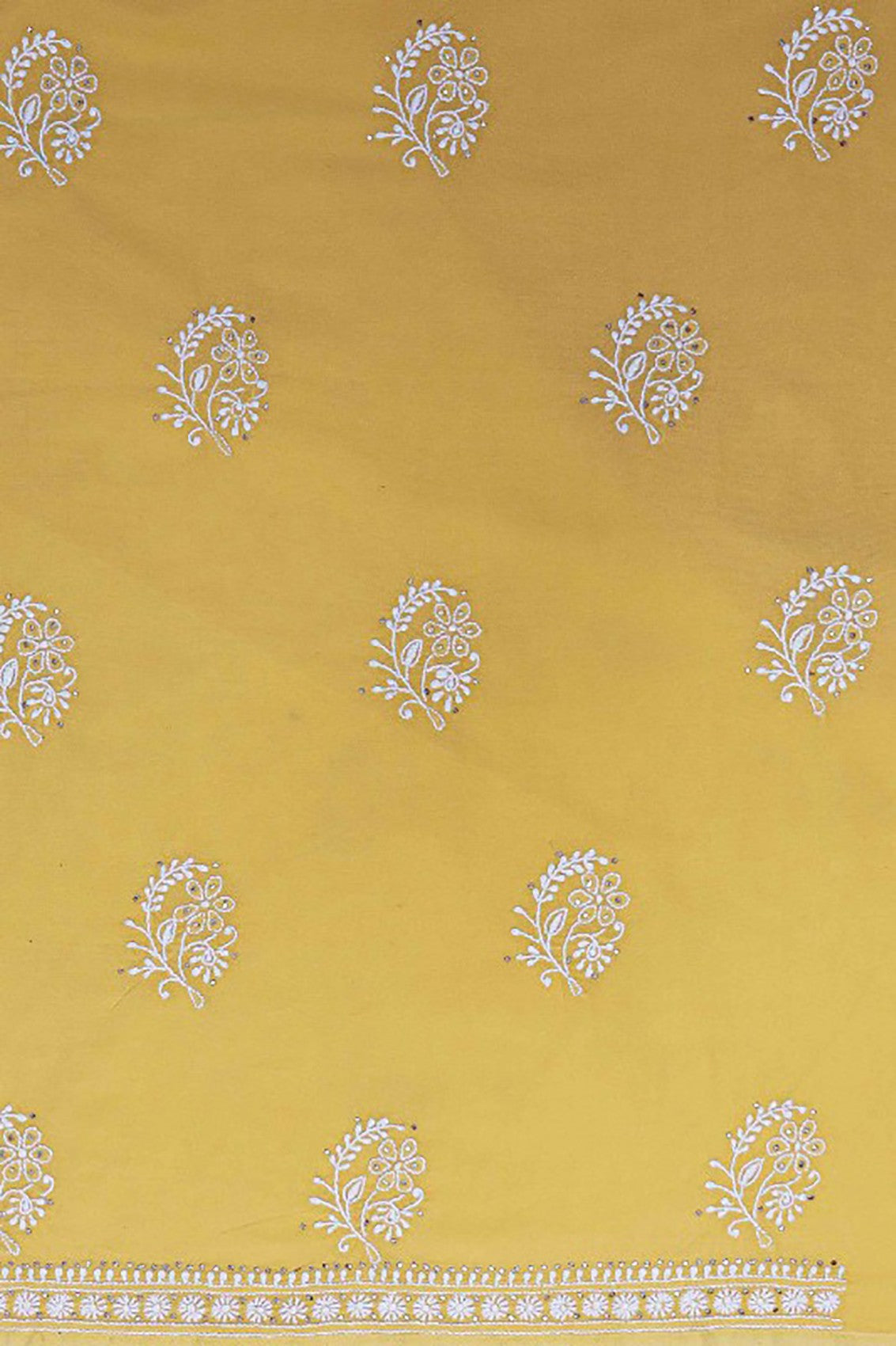 Ada Hand Embroidered Yellow Cotton Lucknowi Chikankari Unstitched Suit Piece With Muqaish Work A577384