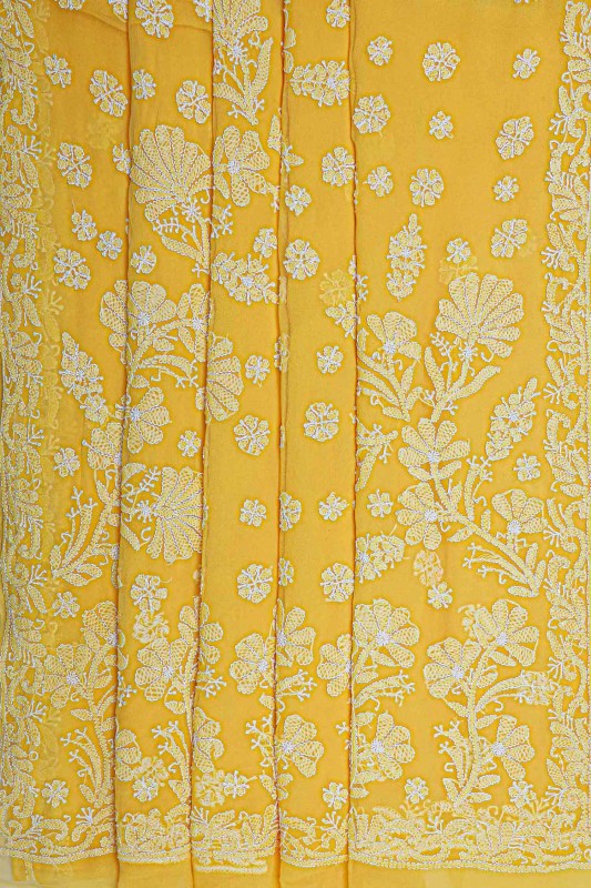 Ada Hand Embroidered Yellow Georgette Lucknowi Chikankari Saree with Blouse A621633