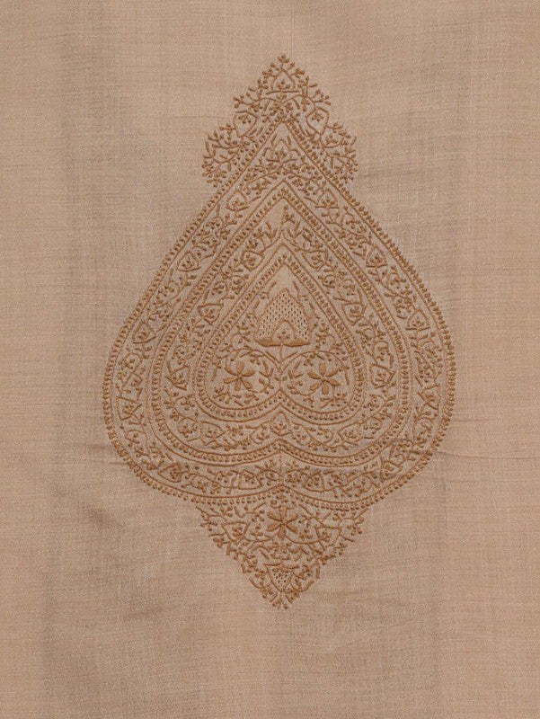 Ada Hand Embroidered Natural Fawn Moonga Silk Lucknowi Chikankari Unstitched Men's Kurta Piece 01A5445
