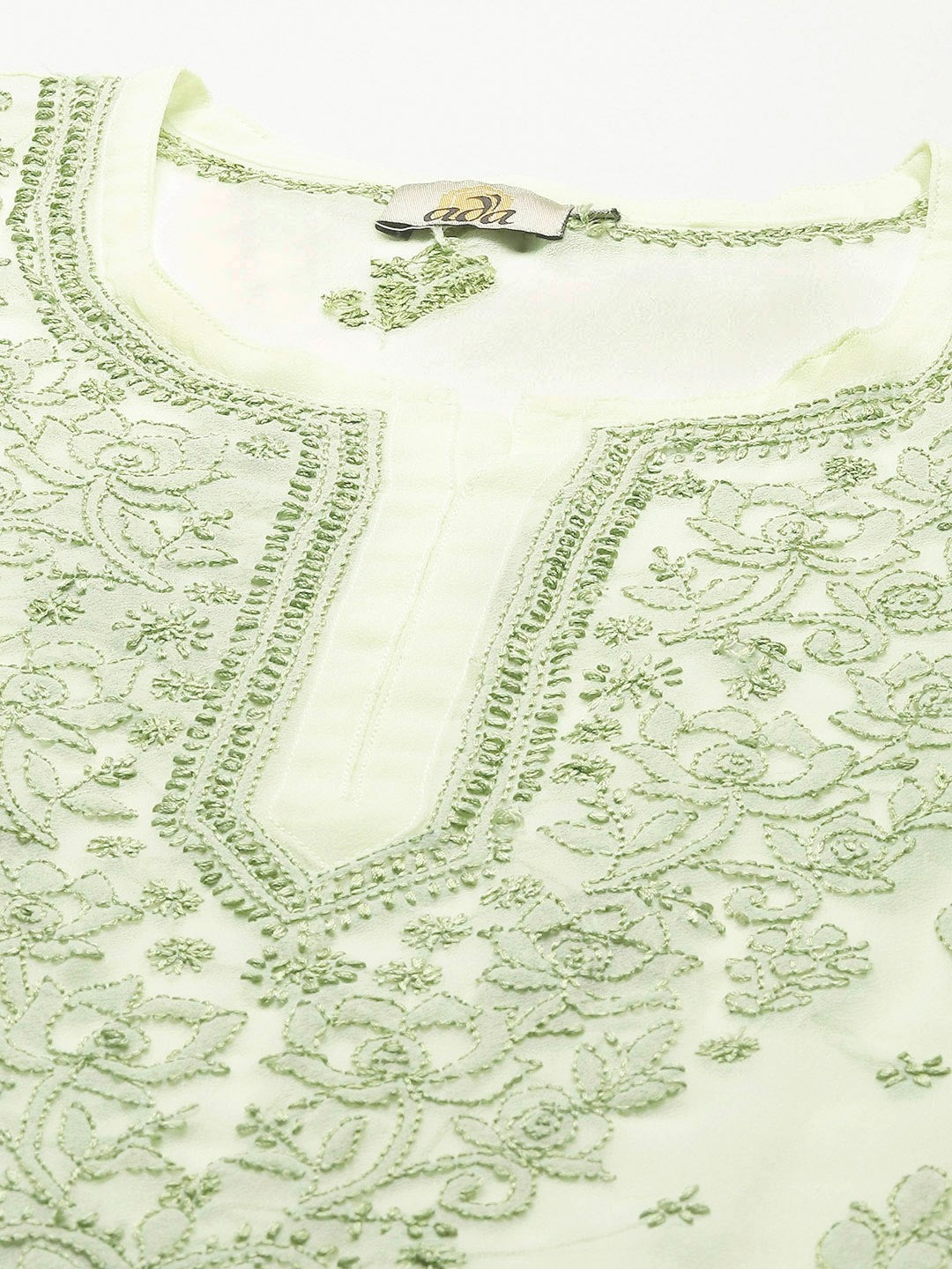 Ada Hand Embroidered Lemon Georgette Lucknow Chikan Kurti With slip-A911137