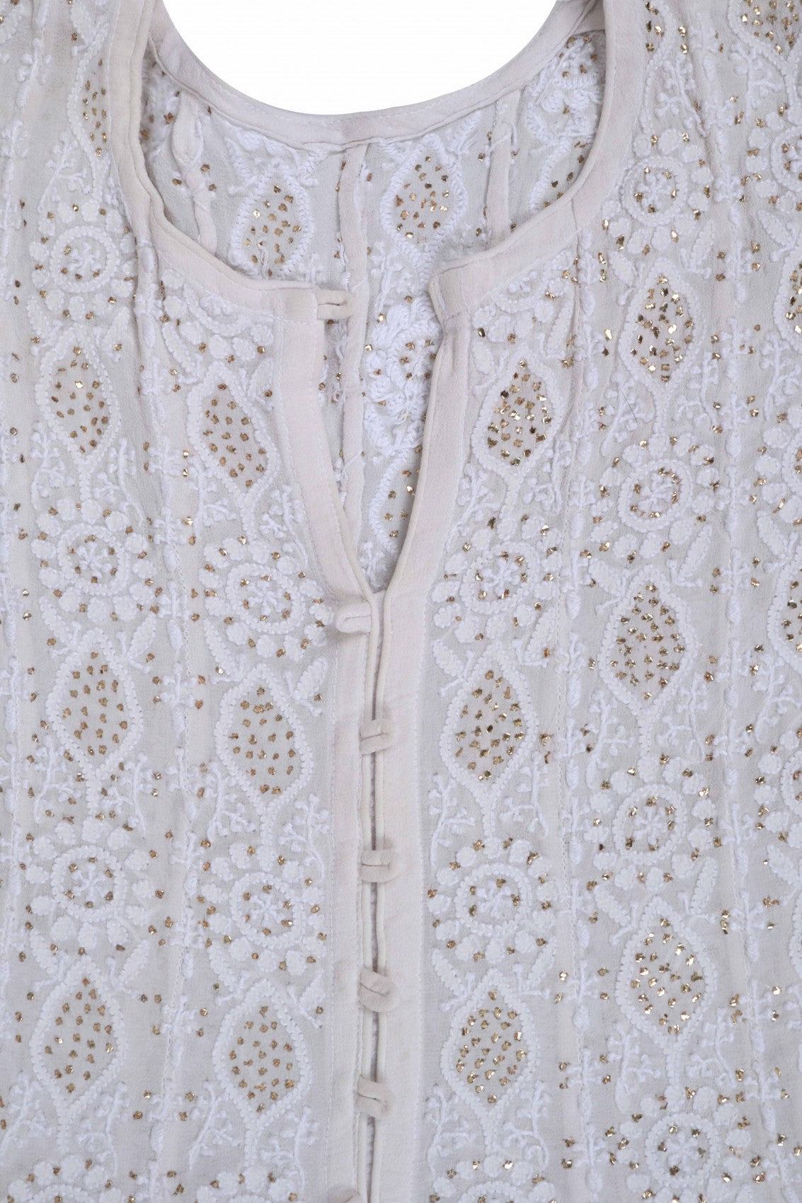 Ada Hand Embroidered Off White Pure Georgette Lucknowi Chikankari Semi-Stitched Anarkali Kurta Dupatta Set With Muqaish Work 01A132506