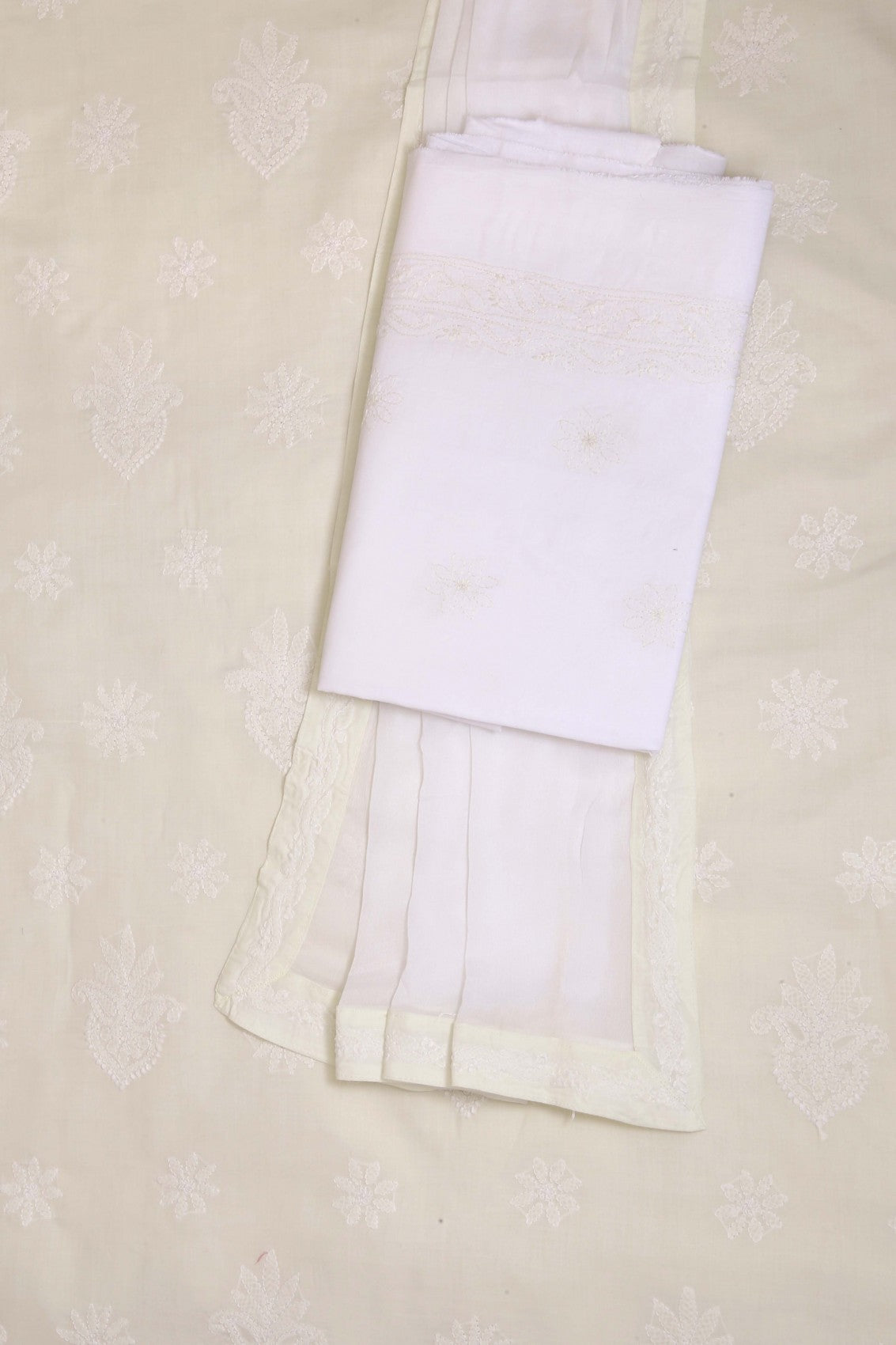 Ada Hand Embroidered Cream/White Cotton Lucknowi Chikankari Unstitched Suit Piece A211202