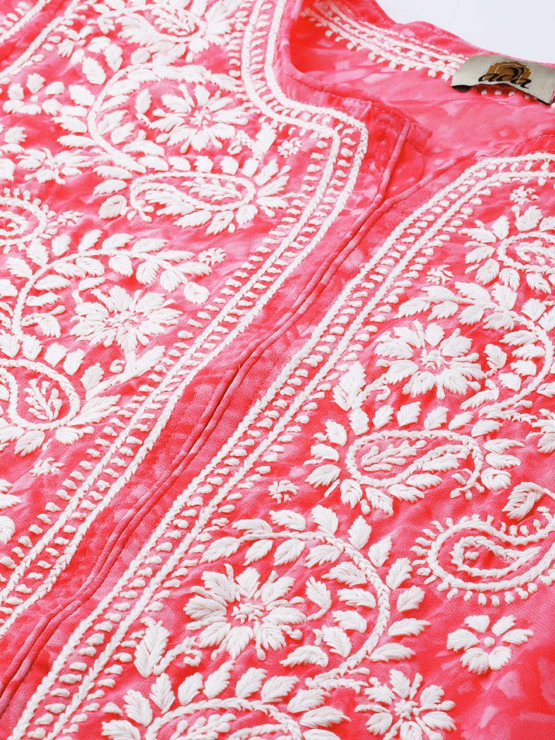 Ada Hand Embroidered Pink Faux Georgette Lucknow Chikankari Kurta- A100464