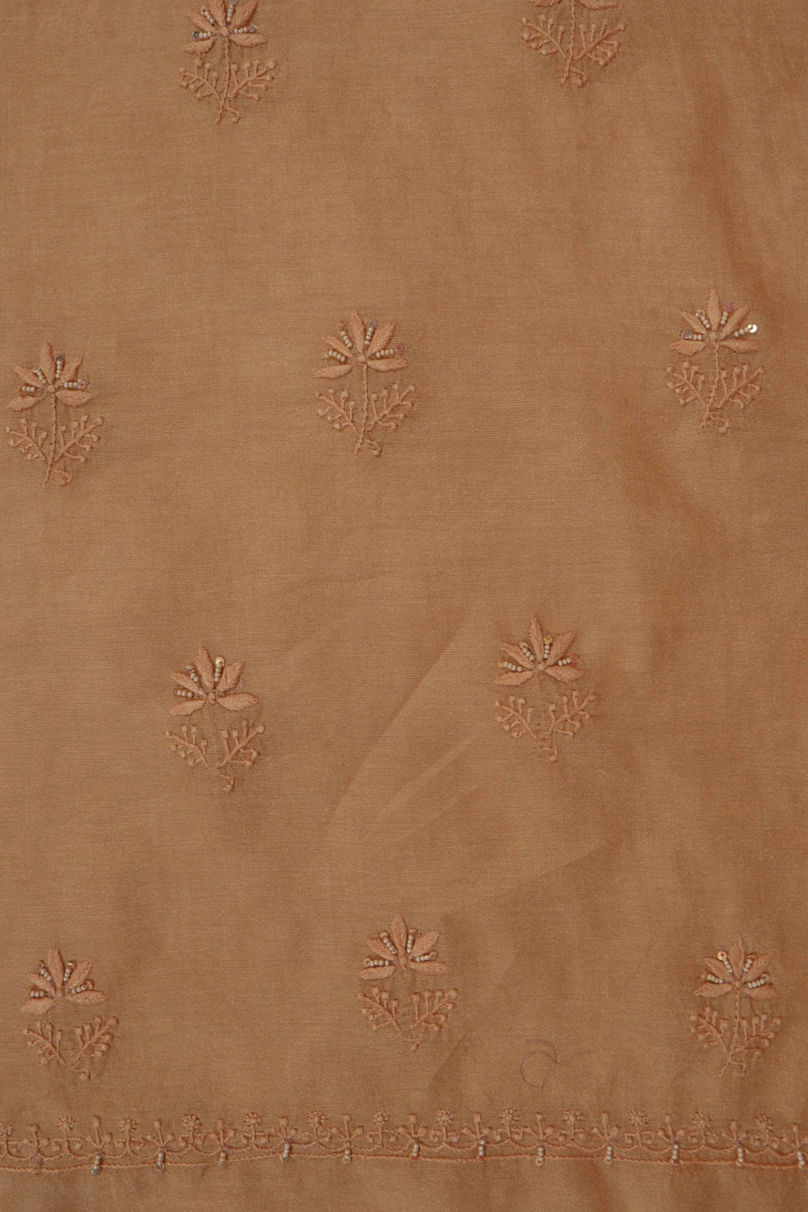 Ada Hand Embroidered Fawn Tissue Lucknowi Chikankari Unstitched Kurta Dupatta Set With Pearl Work 01A193513