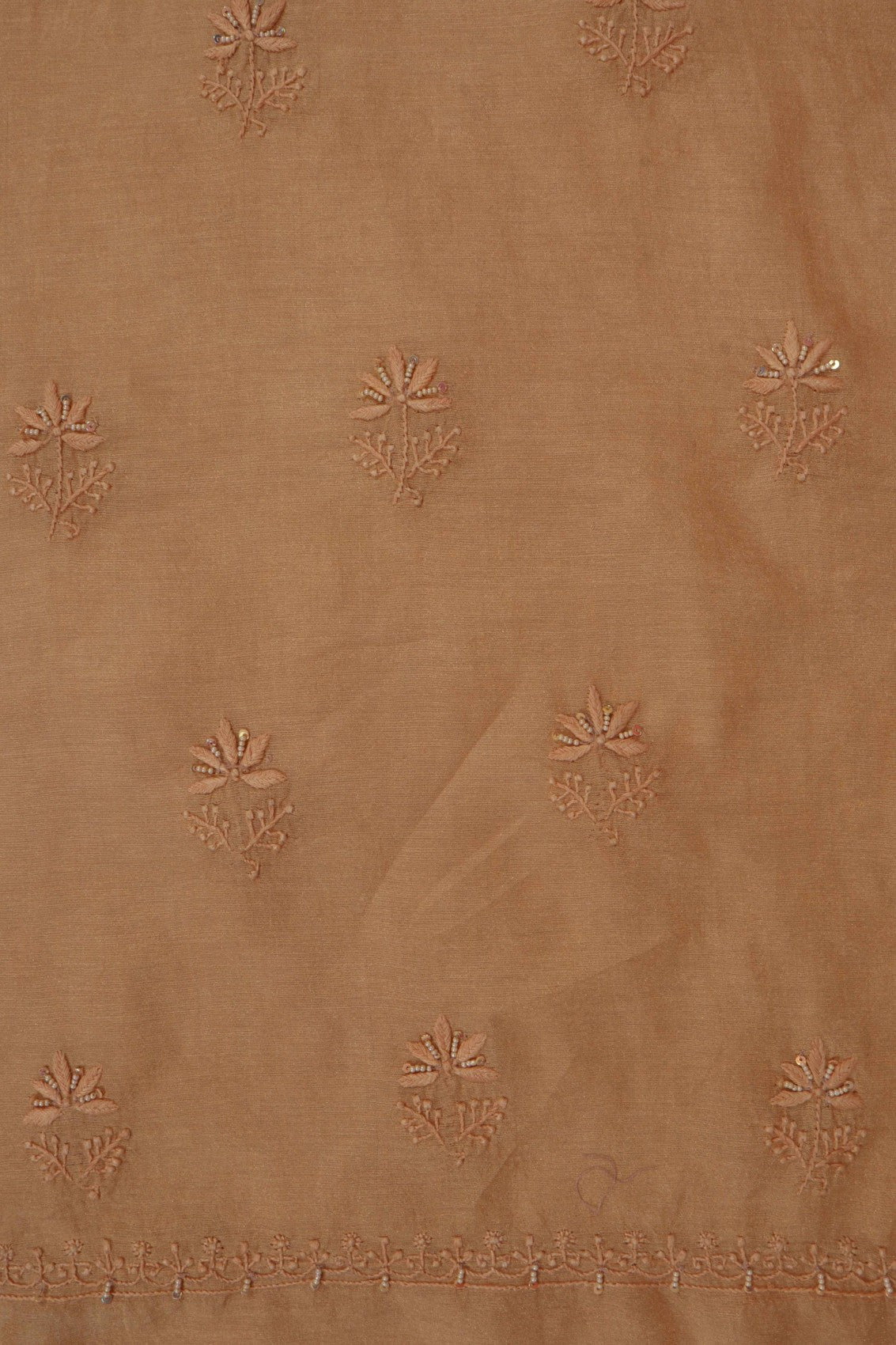 Ada Hand Embroidered Fawn Tissue Lucknowi Chikankari Unstitched Kurta Dupatta Set With Pearl Work 01A193513