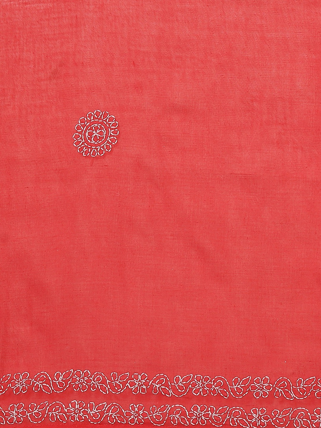 Ada Hand Embroidered Red Cotton Lucknow Chikan Saree With Blouse A311164