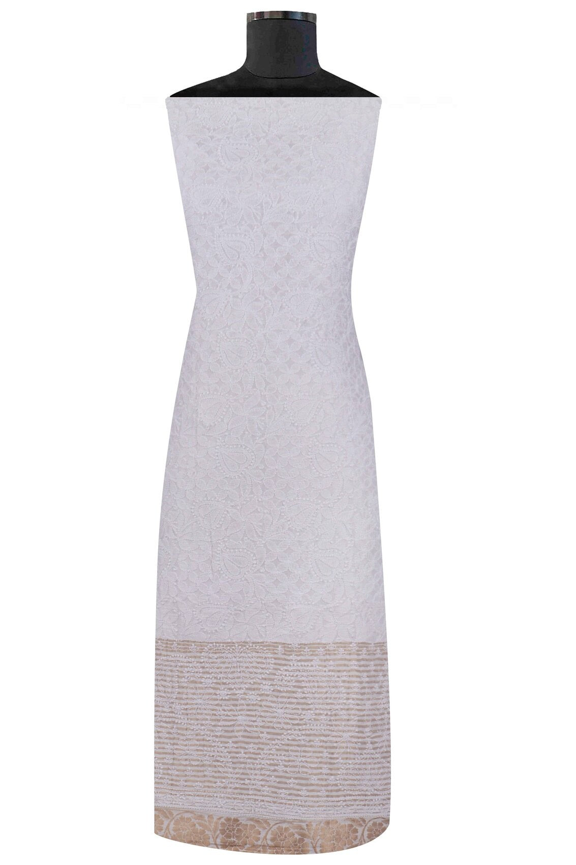 Ada Hand Embroidered White Silk Lucknowi Chikankari Unstitched Kurta Dupatta Set 01A58767