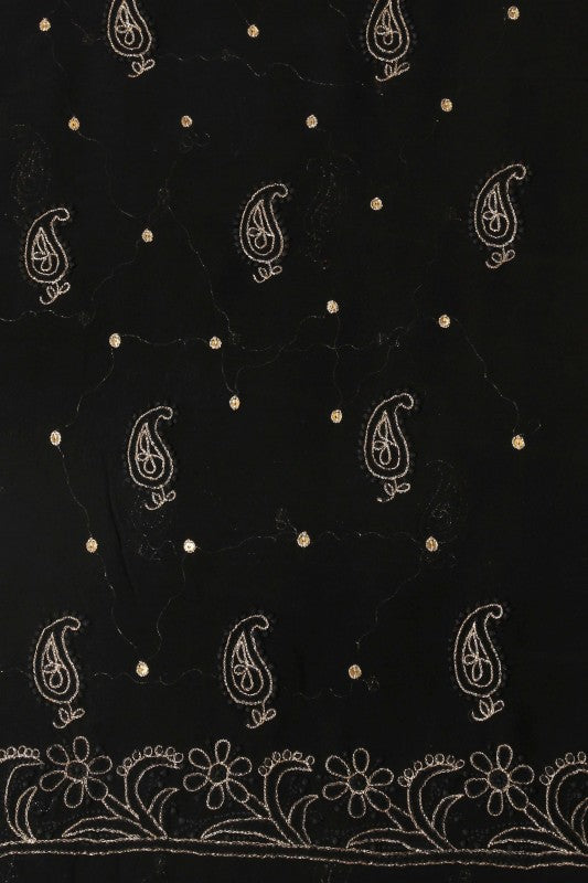 Ada Hand Embroidered Black Pure Georgette Lucknowi Chikan Unstitched Kurta Dupatta Set - A199026