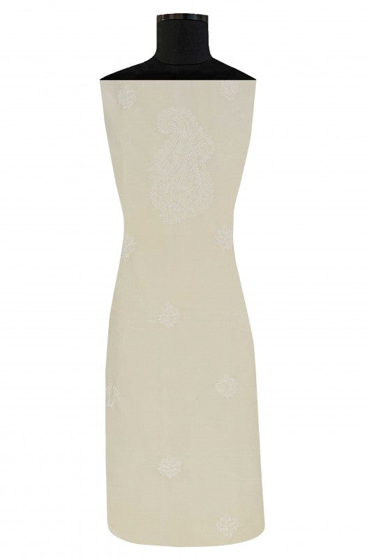 Ada Hand Embroidered Cream Cotton Lucknowi Chikan Unstitched Kurta Piece- A502197