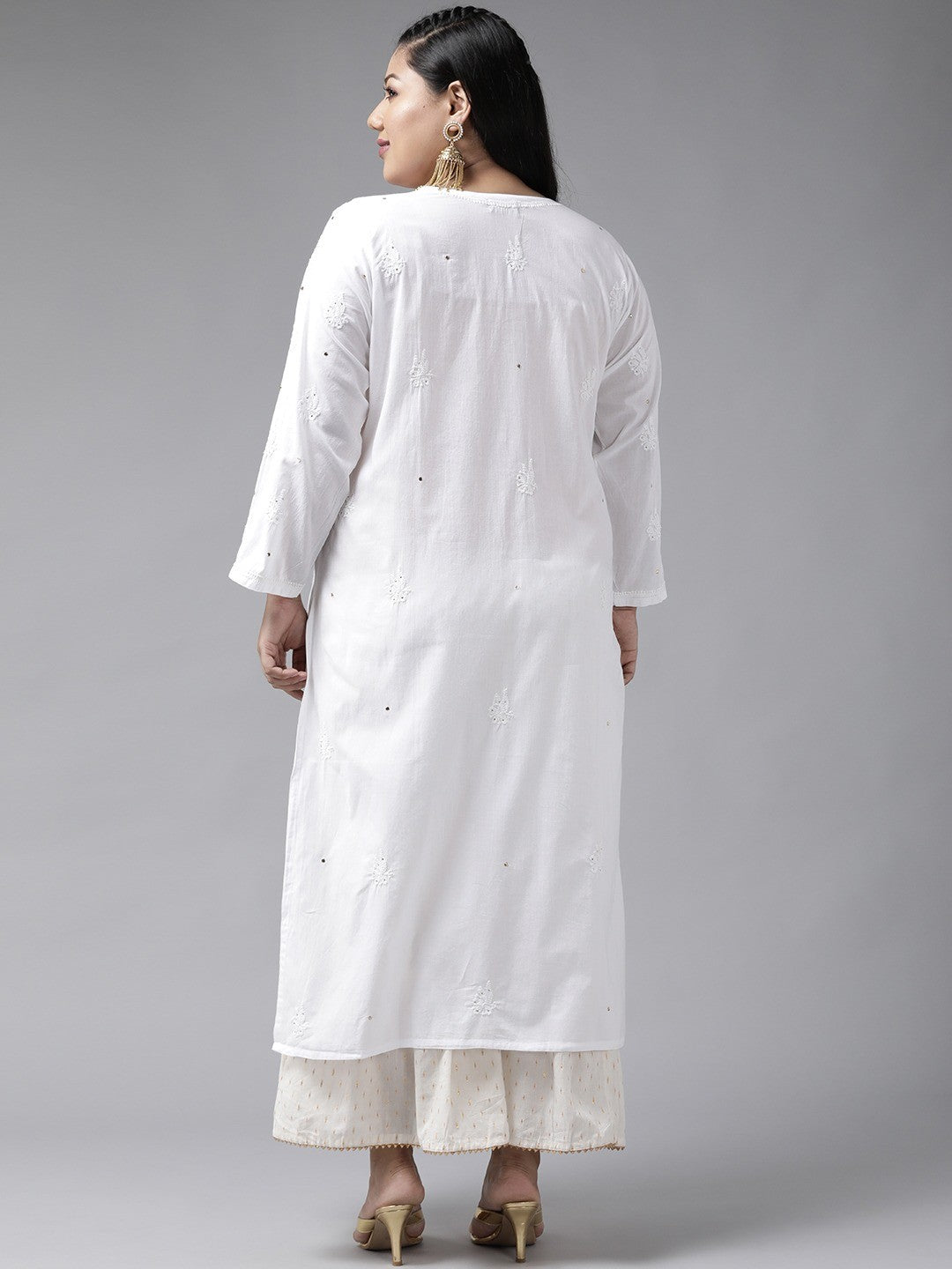 Ada Hand Embroidered White Cotton Lucknowi Chikankari Straight  Kurta With Muqaish Work A100421