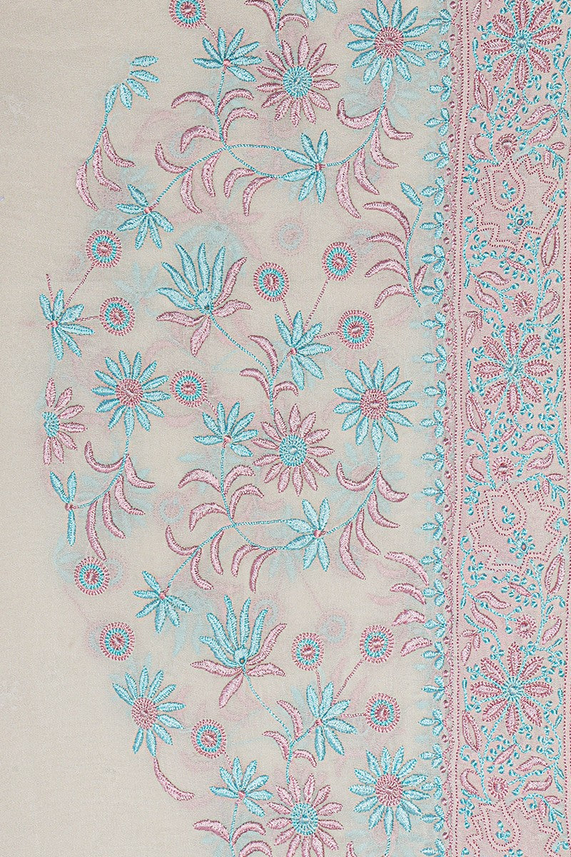 Ada Hand Embroidered White Pure Georgette Lucknowi Chikankari Saree with Blouse A51513