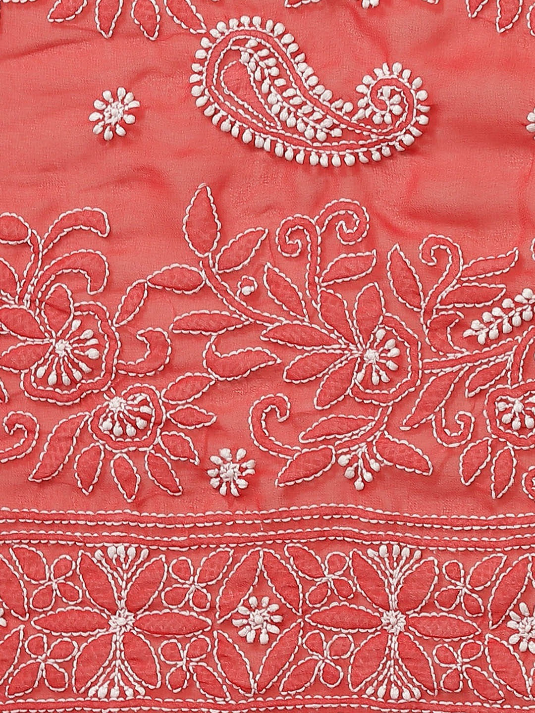 Ada Hand Embroidered Red Georgette Lucknowi Chikankari Saree with Blouse A311326