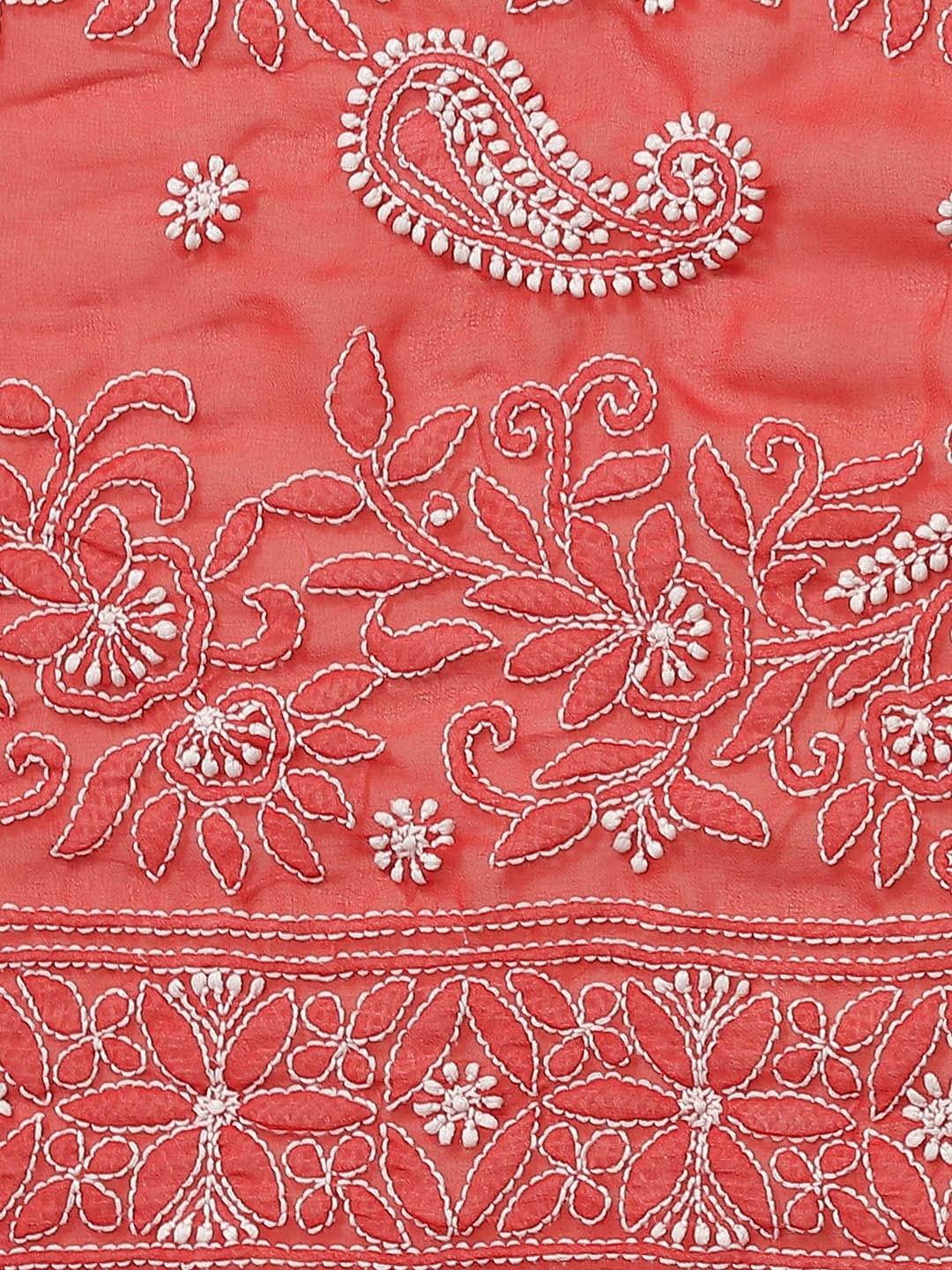 Ada Hand Embroidered Red Georgette Lucknowi Chikankari Saree with Blouse A311326