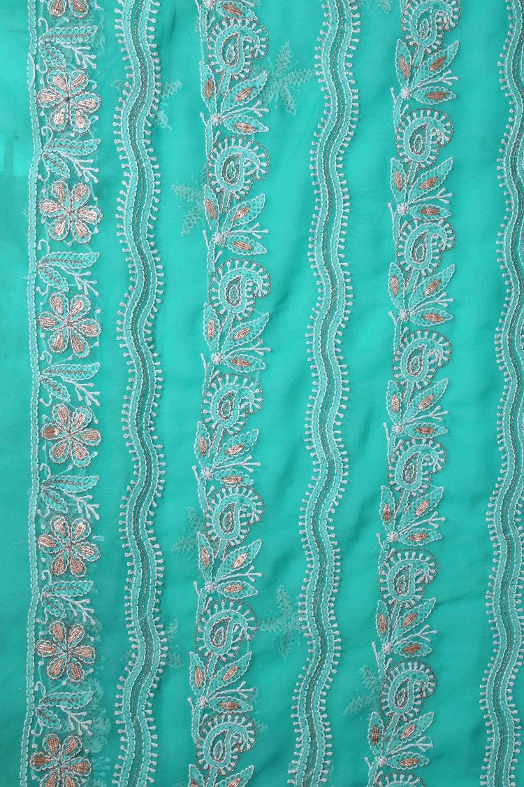 Ada Hand Embroidered Turquoise Blue Georgette Lucknowi Chikankari Saree/Blouse With Gota Patti Work A567451