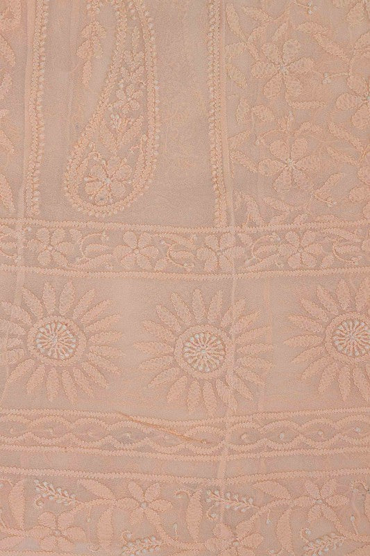 Ada Hand Embroidered Peach Georgette Semi-stitched Anarkali Kurta Dupatta A517247