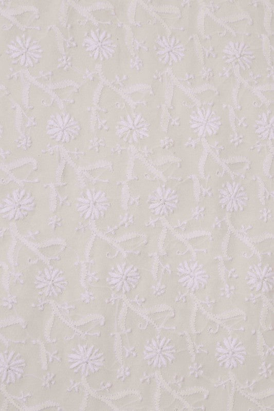 Ada Hand Embroidered Off White Pure Georgette Lucknowi Chikan Unstitched Kurta Piece-A625464
