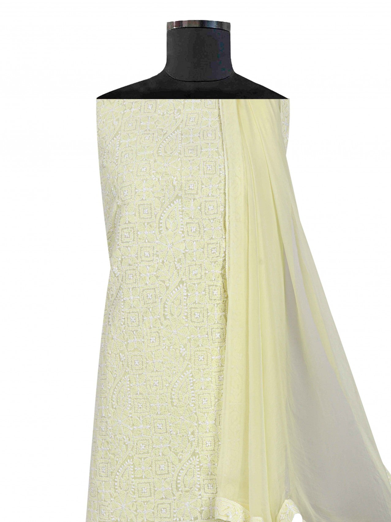 Ada Hand Embroidered Lemon Cotton Lucknowi Chikankari Unstitched Suit Piece 01A184367