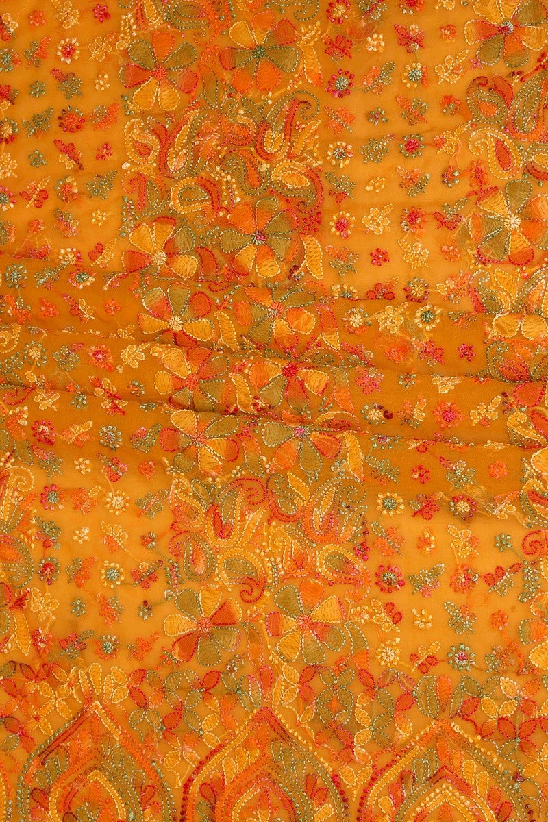 Ada Hand Embroidered Mustard Georgette Lucknowi Chikankari Unstitched Suit Piece A211172
