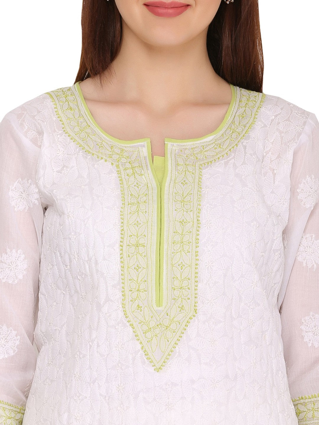 Ada Hand Embroidered White Cotton Lucknowi Chikankari Straight Kurta A273381