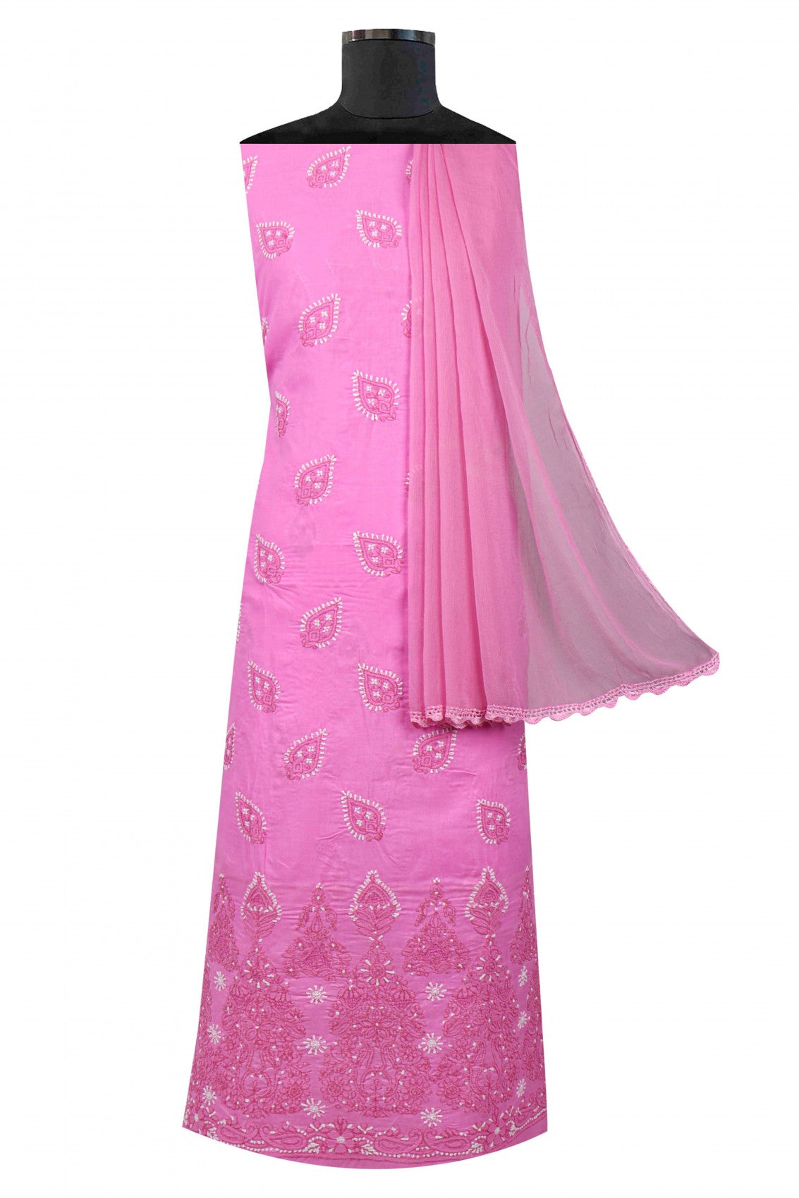 Ada Hand Embroidered Pink Cotton Lucknowi Chikankari Unstitched Suit Piece A258662