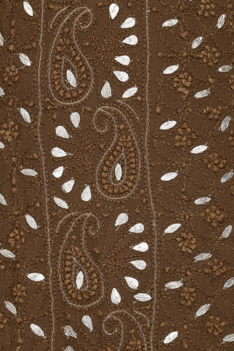 Ada Hand Embroidered Brown Georgette Lucknowi Chikan Unstitched Kurta Dupatta Set With Gota Patti Work- A590960