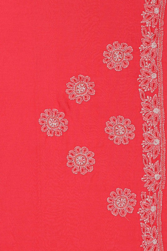Ada Hand Embroidered Carrot Pink Georgette Lucknowi Chikankari Saree/Blouse With Pearl Work A599489