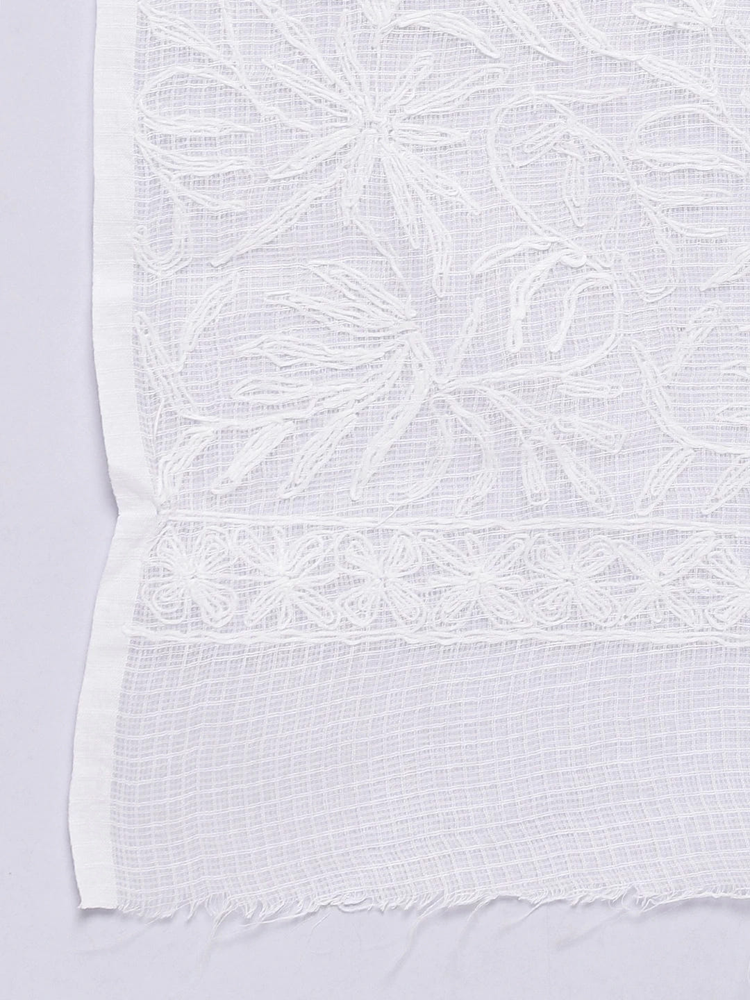 Ada Hand Embroidered White kota Fabric Lucknowi Chikankari Dupatta A100274
