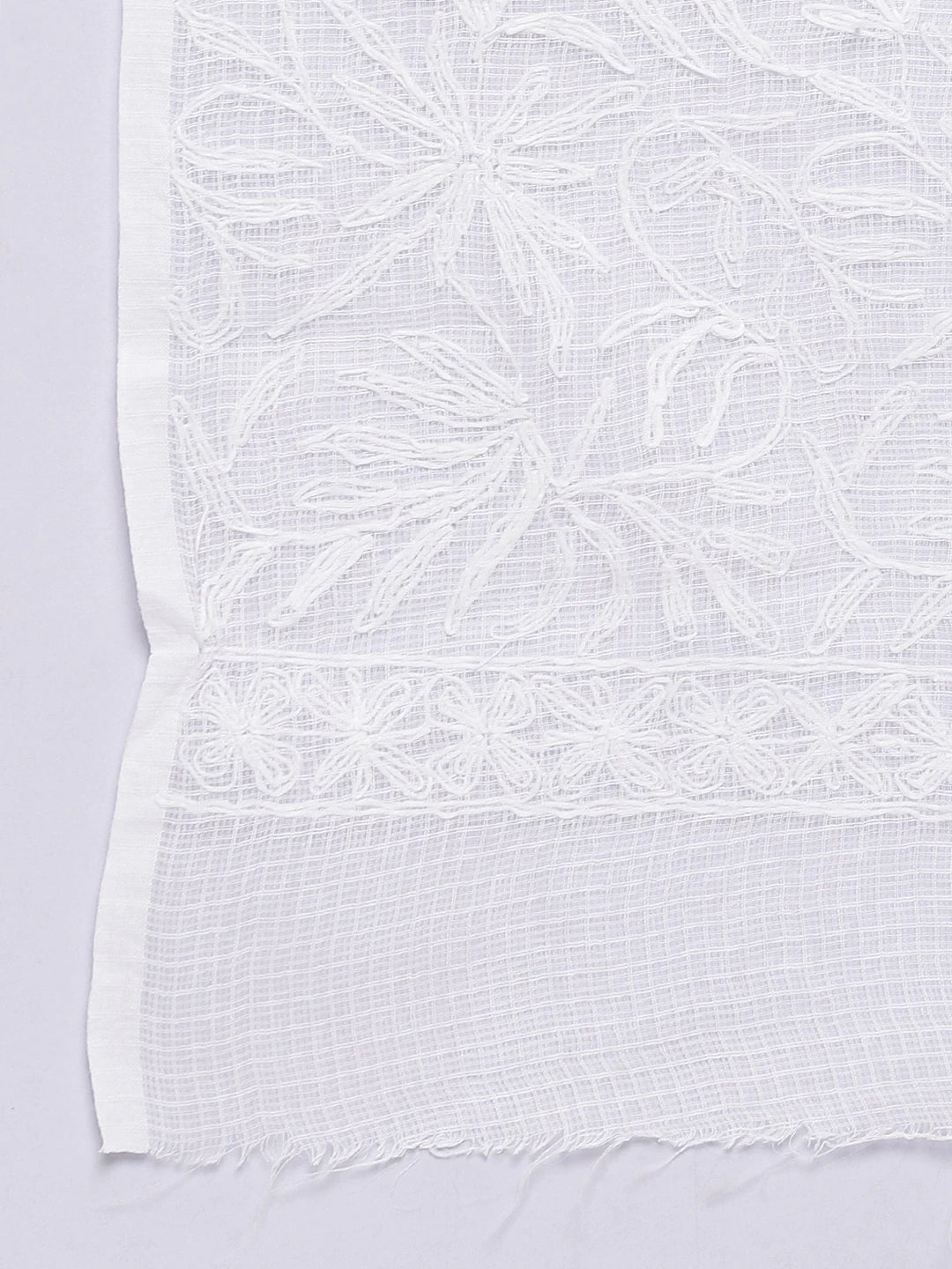 Ada Hand Embroidered White kota Fabric Lucknowi Chikankari Dupatta A100274