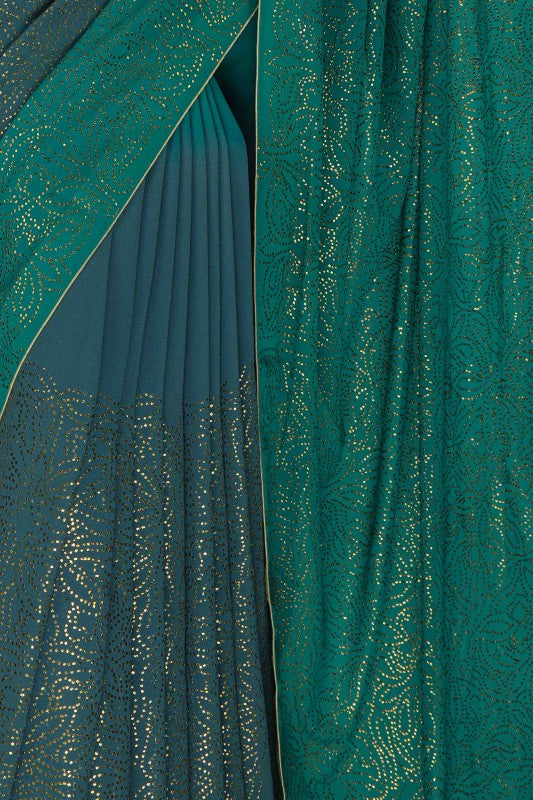 Ada Hand Embroidered Steel Grey Shaded Pine Green Pure Georgette Lucknowi Chikankari Saree With Blouse And Muqaish work A456806