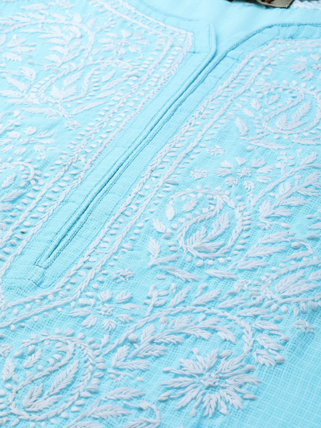 Ada Hand Embroidered Blue Kota Lucknowi Chikankari Straight Kurta With Slip A100534