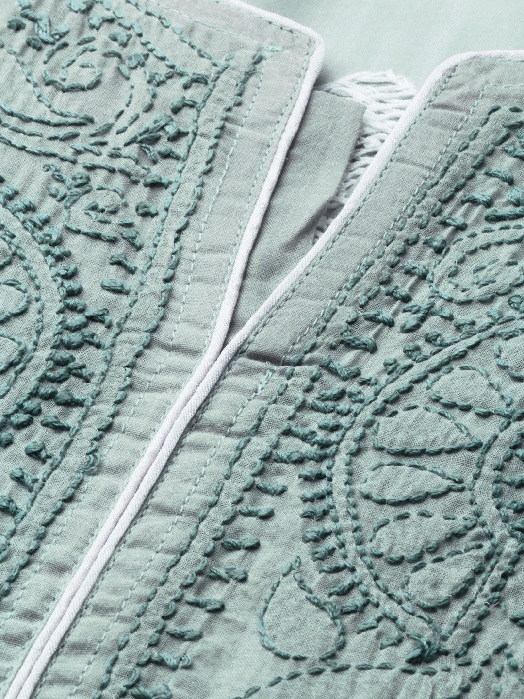 Ada Hand Embroidered Grey Cotton Lucknow Chikan Kurta- A230777
