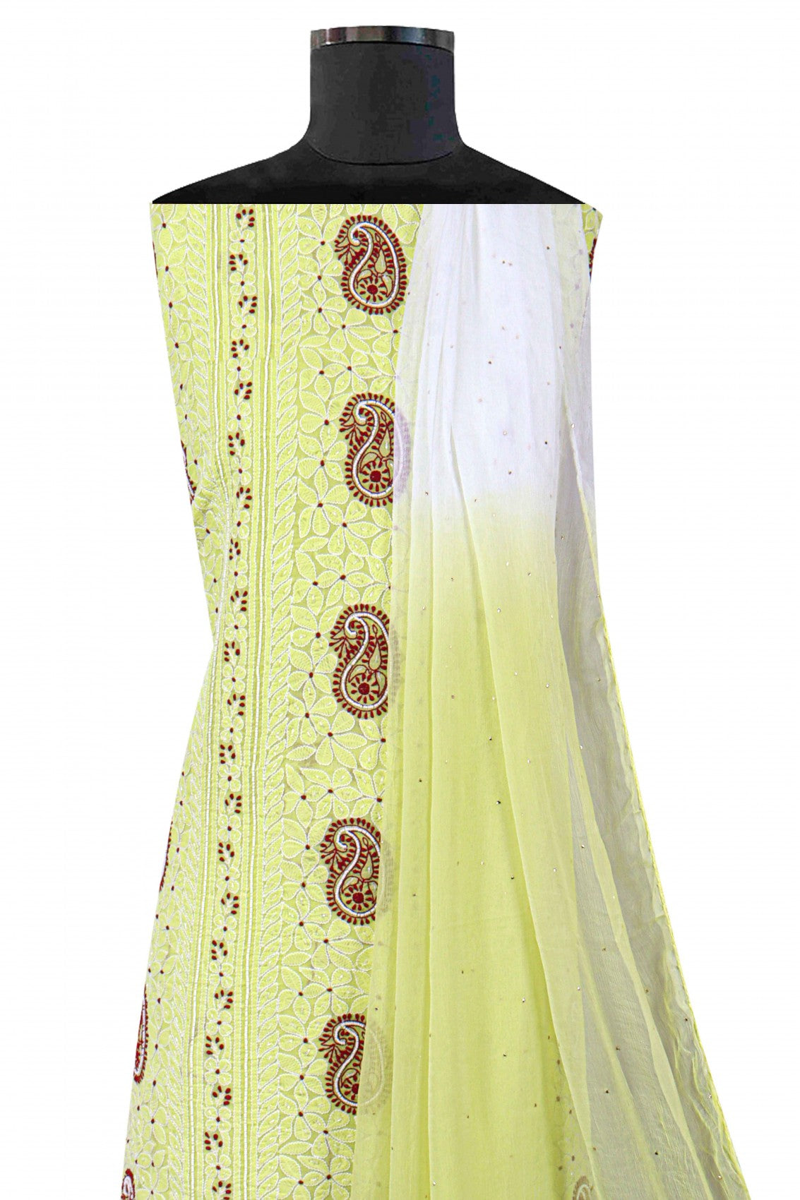 Ada Hand Embroidered Lemon Cotton Lucknowi Chikankari Unstitched Suit Piece With Pearl Work 01A148739