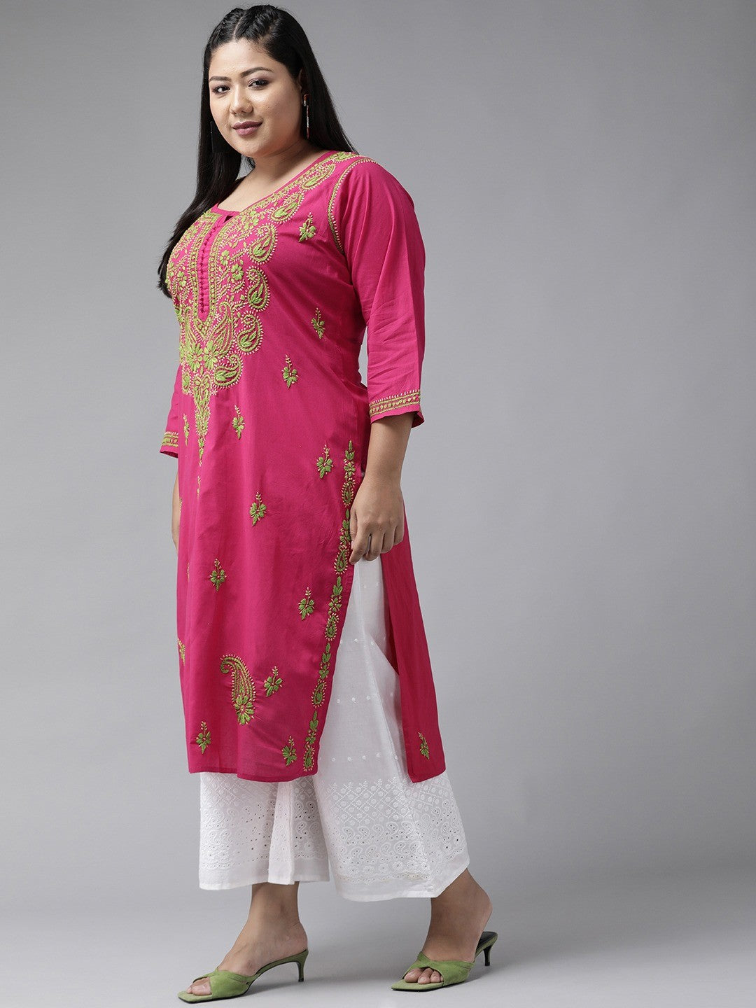 Ada Hand Embroidered Magenta Cotton Lucknowi Chikankari Kurta A223842