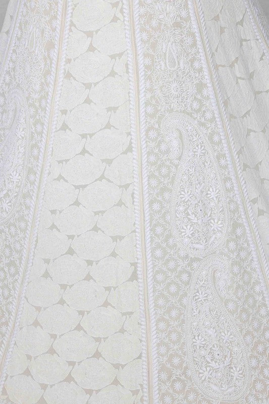 Ada Hand Embroidered Off White Pure Georgette Lucknowi Chikankari Lehenga Set A391405