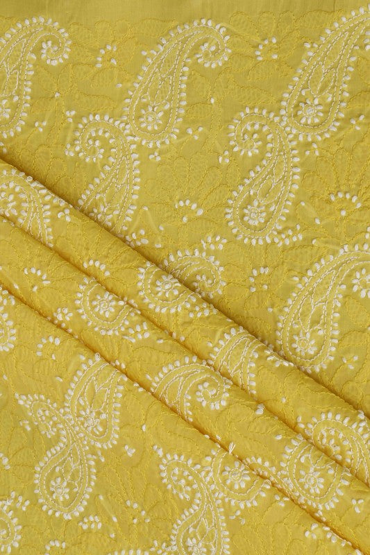Ada Hand Embroidered Yellow Cotton Lucknowi Chikan Unstitched Suit Piece–A100246