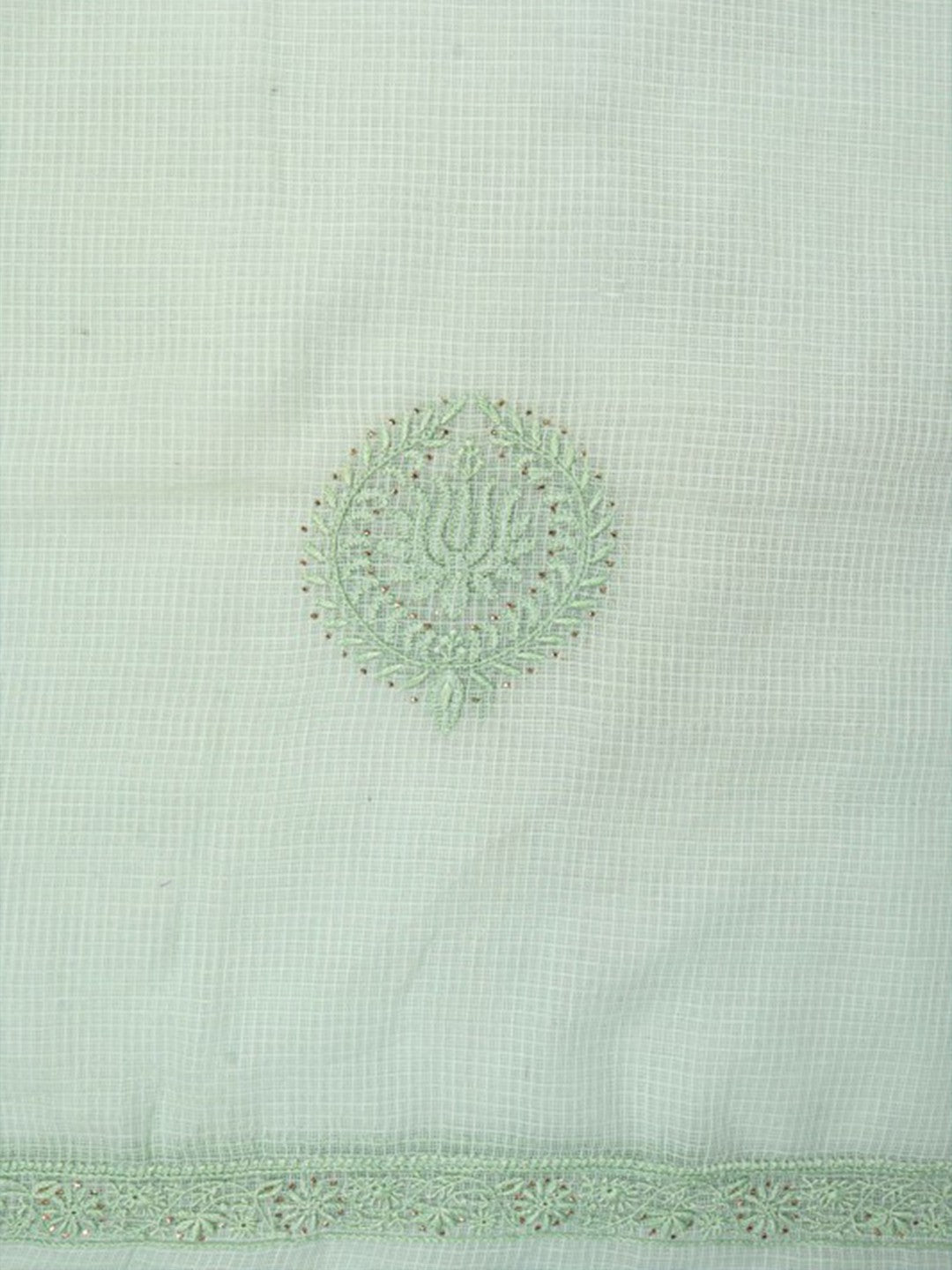 Ada Hand Embroidered Pista Green Kota Lucknowi Chikan Unstitched Kurta Dupatta Set With Muqaish Work A614846