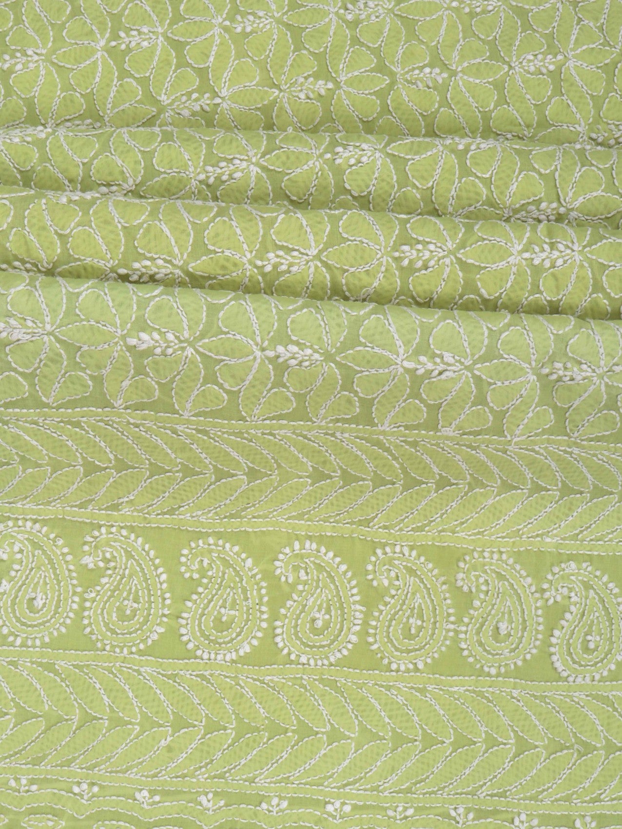 Ada Hand Embroidered Sheen Green Cotton Lucknowi Chikankari Unstitched Suit Piece 01A197623