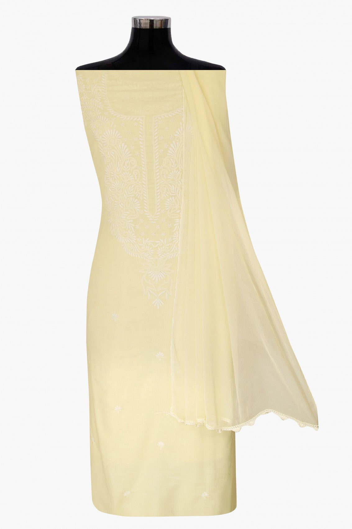 Ada Hand Embroidered Lemon Cotton Lucknowi Chikankari Unstitched Suit Piece 01A310179