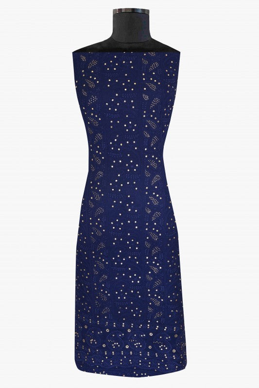 Ada Hand Embroidered Navy Blue Georgette Lucknowi Chikan Unstitched Kurta Dupatta Set With Muqaish Work- A611942