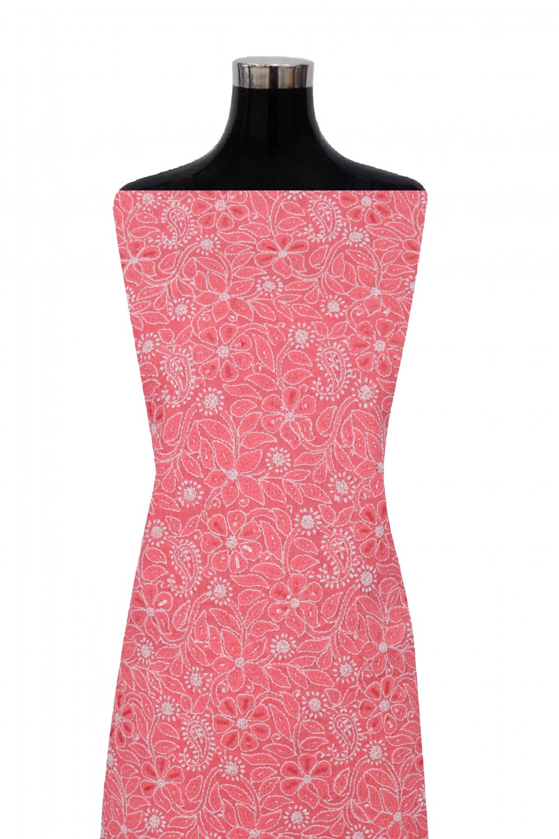 Ada Hand Embroidered Pink Cotton Lucknowi Chikankari Unstitched Suit Piece With Cutdana Work 01A213973