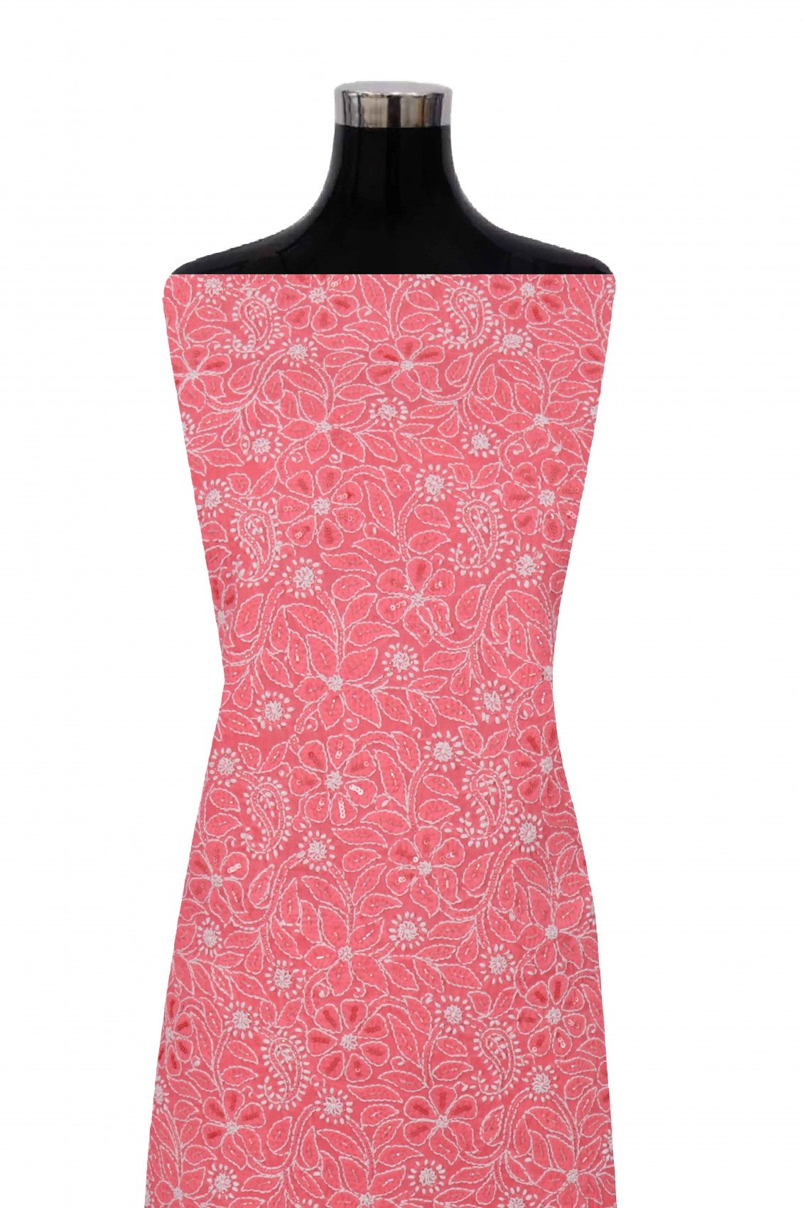 Ada Hand Embroidered Pink Cotton Lucknowi Chikankari Unstitched Suit Piece With Cutdana Work 01A213973