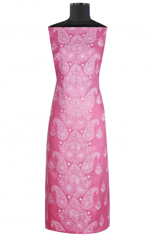 Ada Hand Embroidered Pink Cotton Lucknowi Chikan Unstitched Suit Piece A472826
